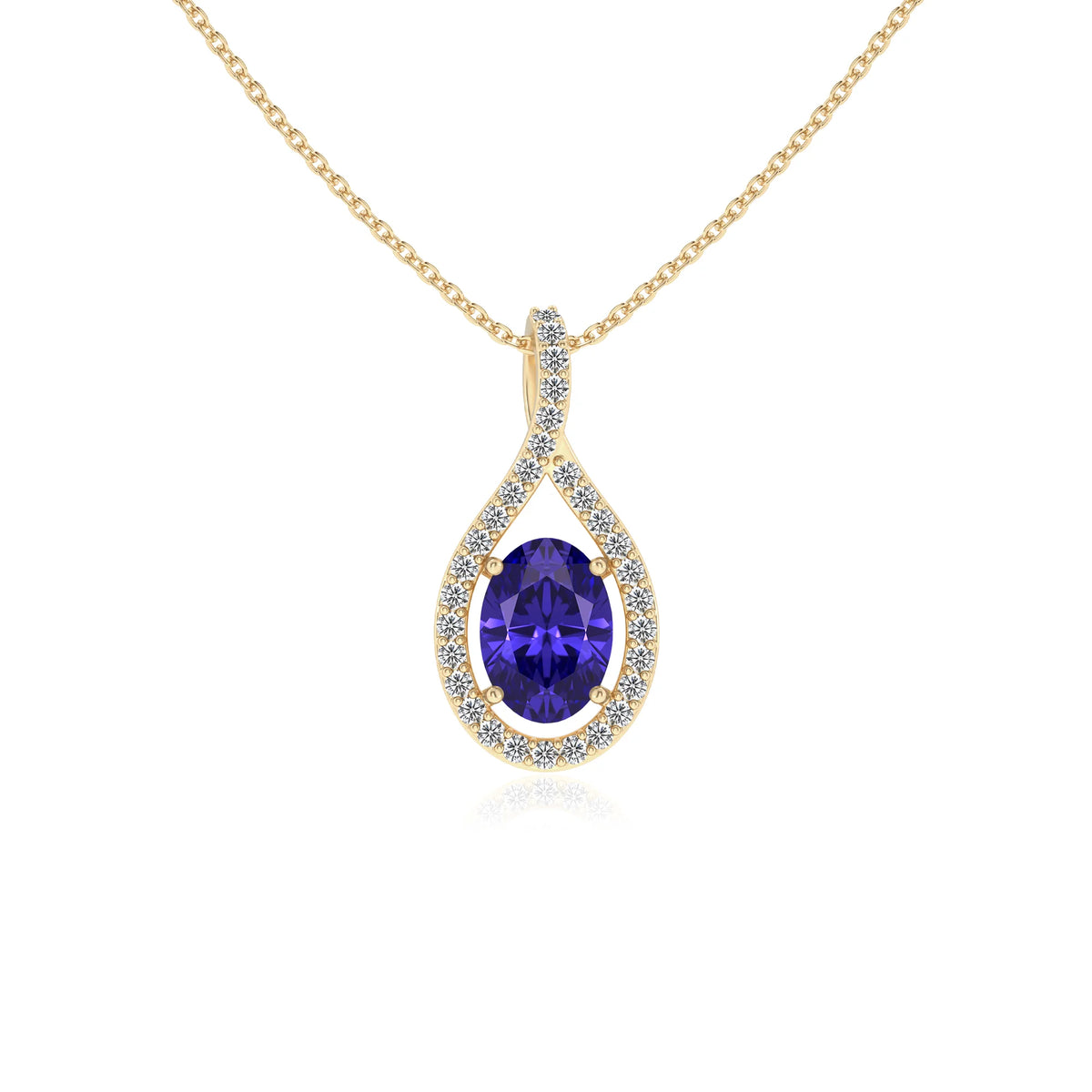 lab grown tanzanite oval solitaire necklaces in yellow gold 