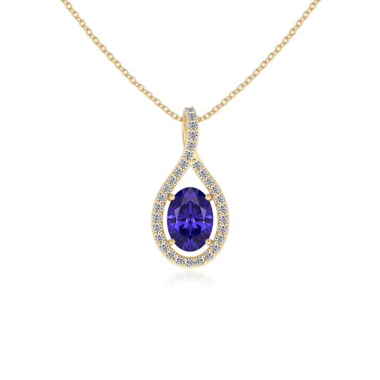 lab grown tanzanite oval solitaire necklaces in yellow gold 