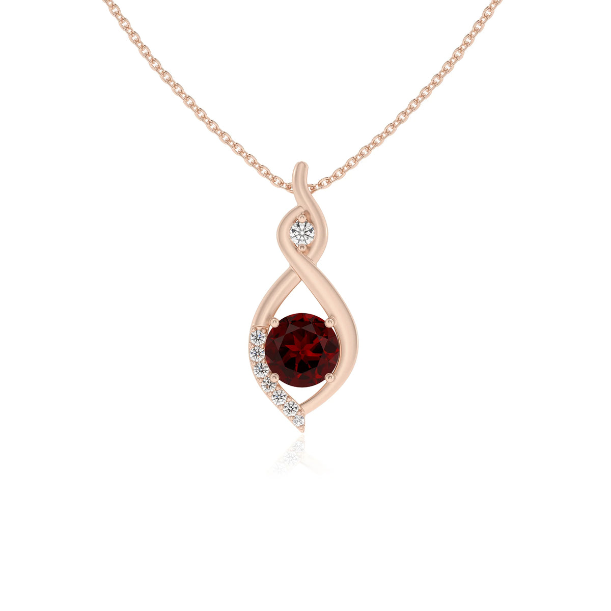 natural garnet round solitaire necklaces in rose gold 