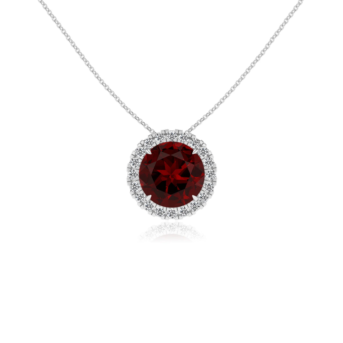 natural garnet round solitaire necklaces in platinum 