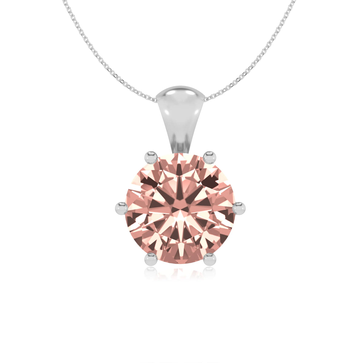 lab grown morganite round solitaire necklaces in white gold 