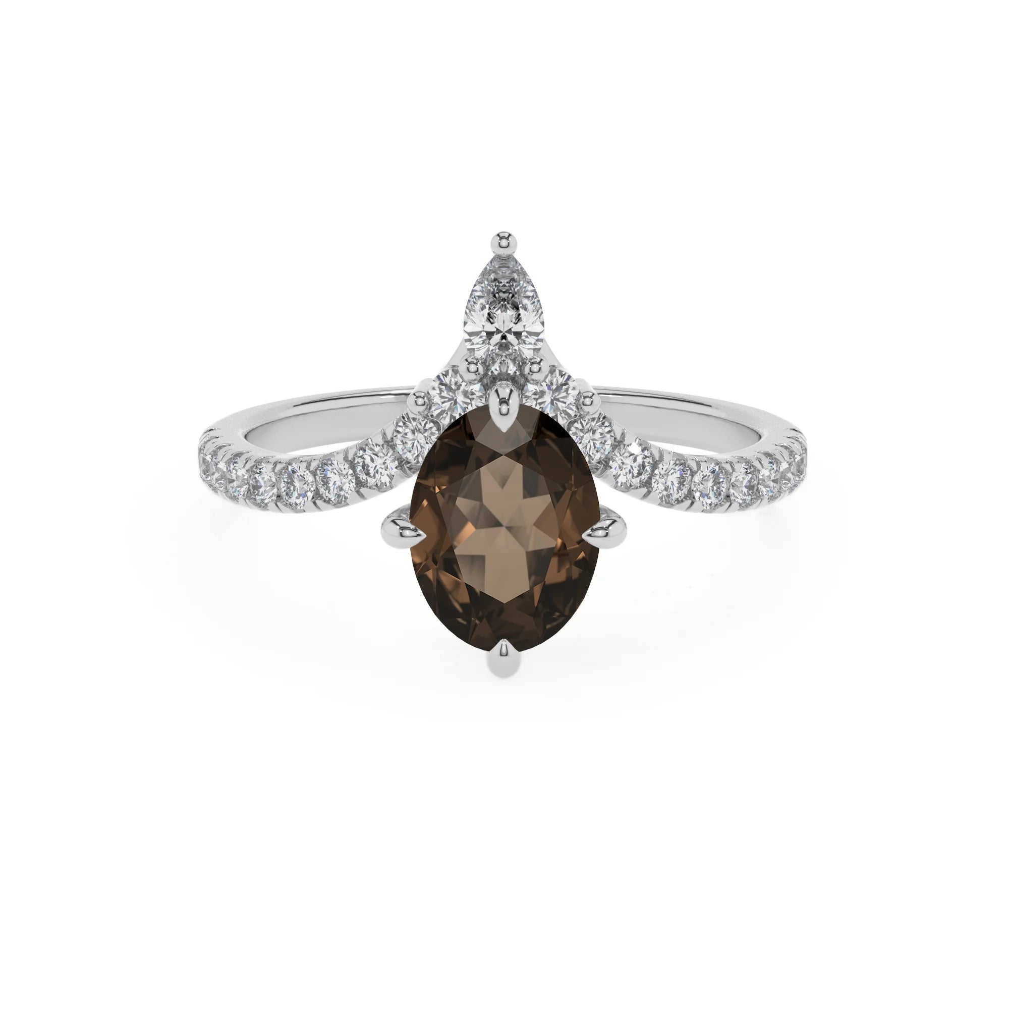 natural smoky-quartz oval solitaire rings in white gold 