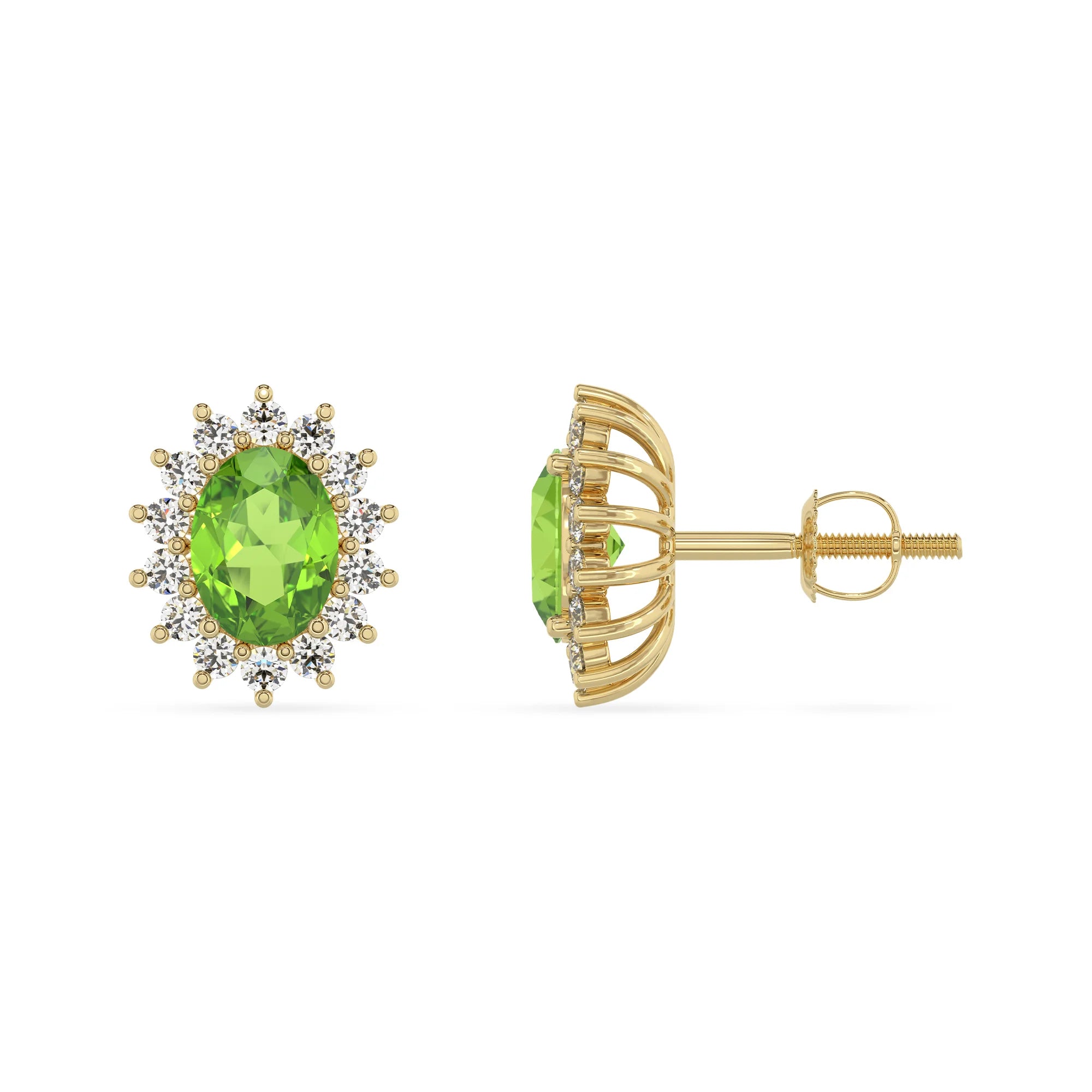 natural peridot oval stud earrings in yellow gold 