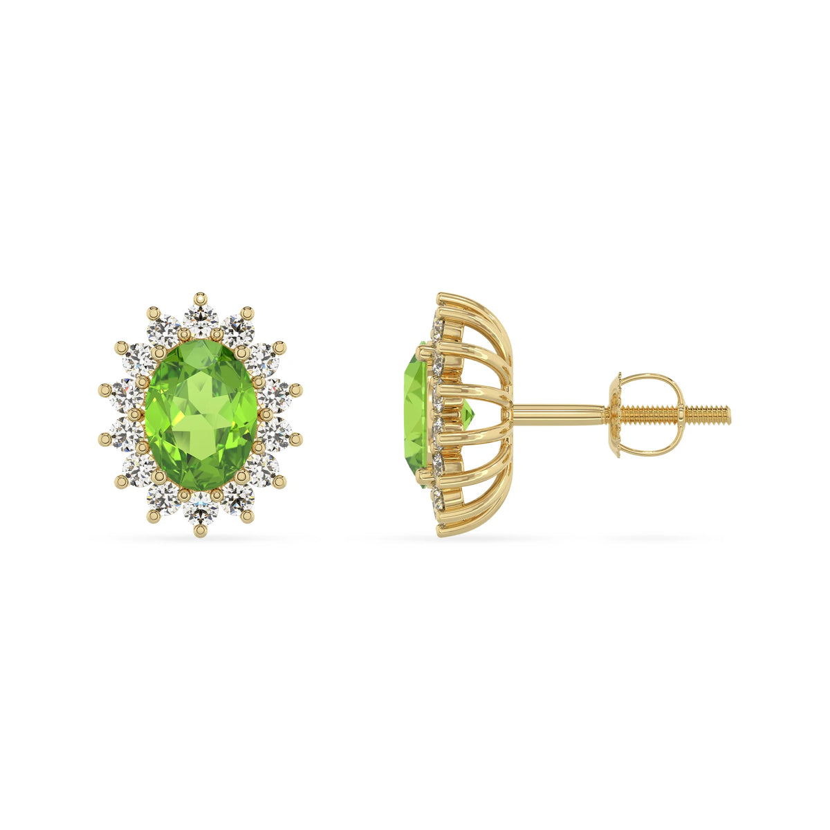 natural peridot oval stud earrings in yellow gold 
