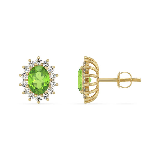 natural peridot oval stud earrings in yellow gold 