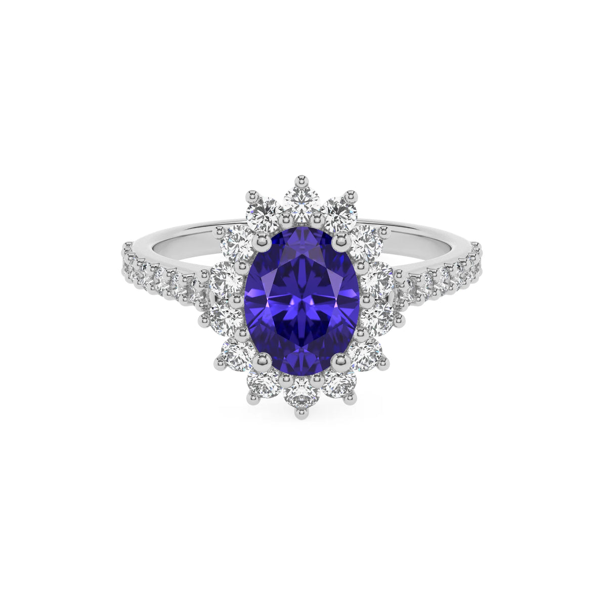 lab grown tanzanite oval solitaire rings in white gold 