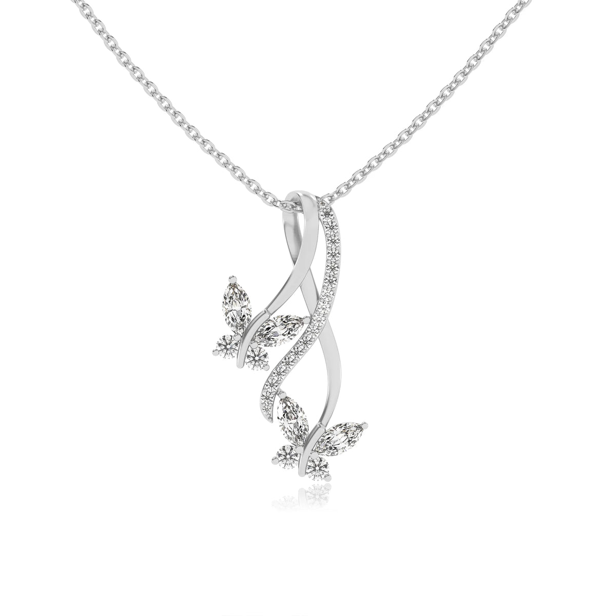 lab grown moissanite marquise drop necklaces in white gold 