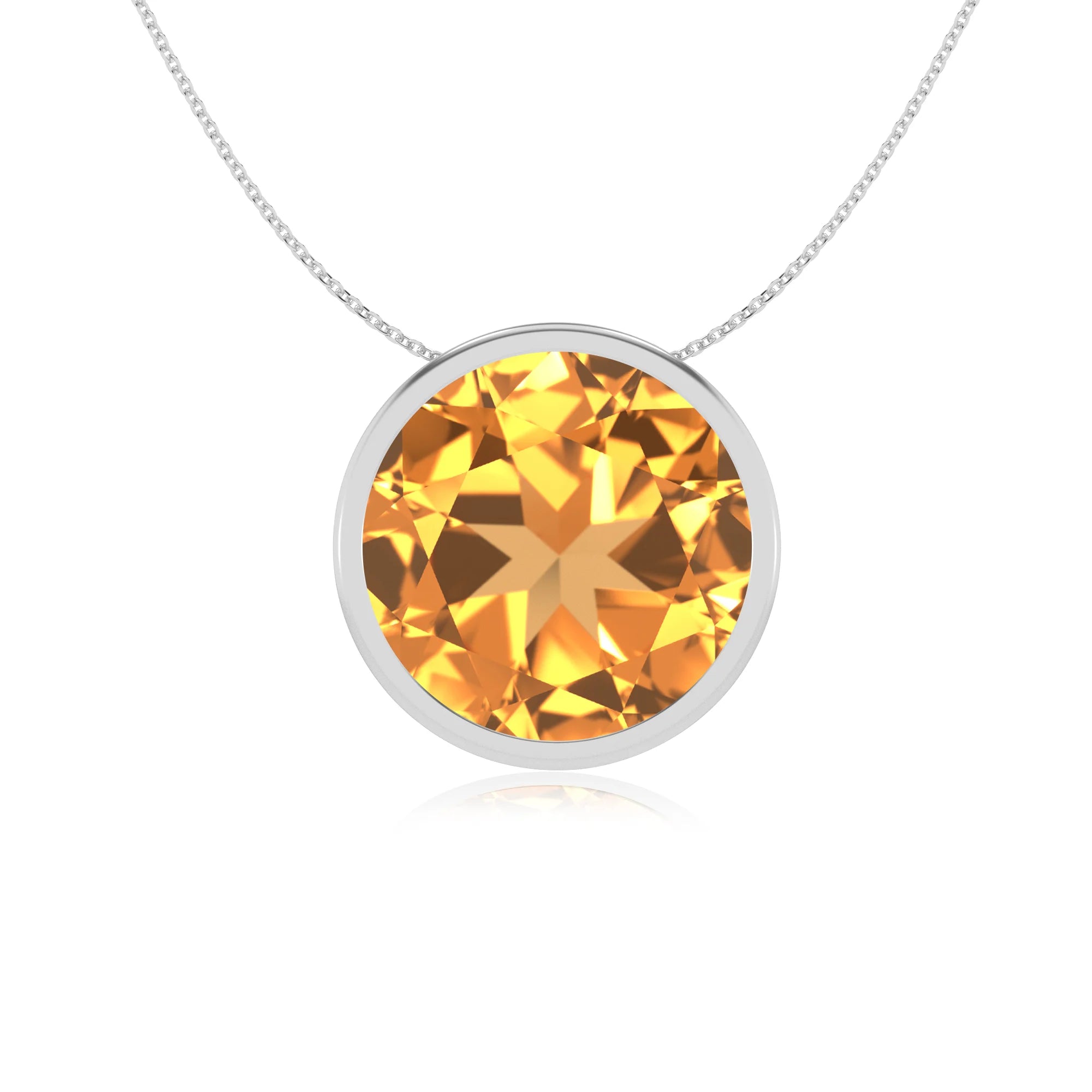 lab grown citrine round solitaire necklaces in white gold 