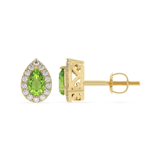 natural peridot pear stud earrings in yellow gold 