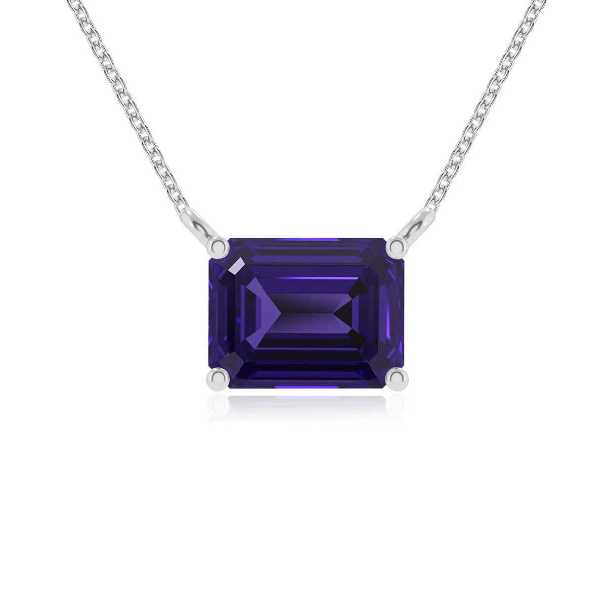 lab grown tanzanite emerald cut solitaire necklaces in platinum 