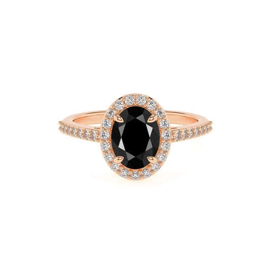 natural black-onyx oval solitaire rings in rose gold 