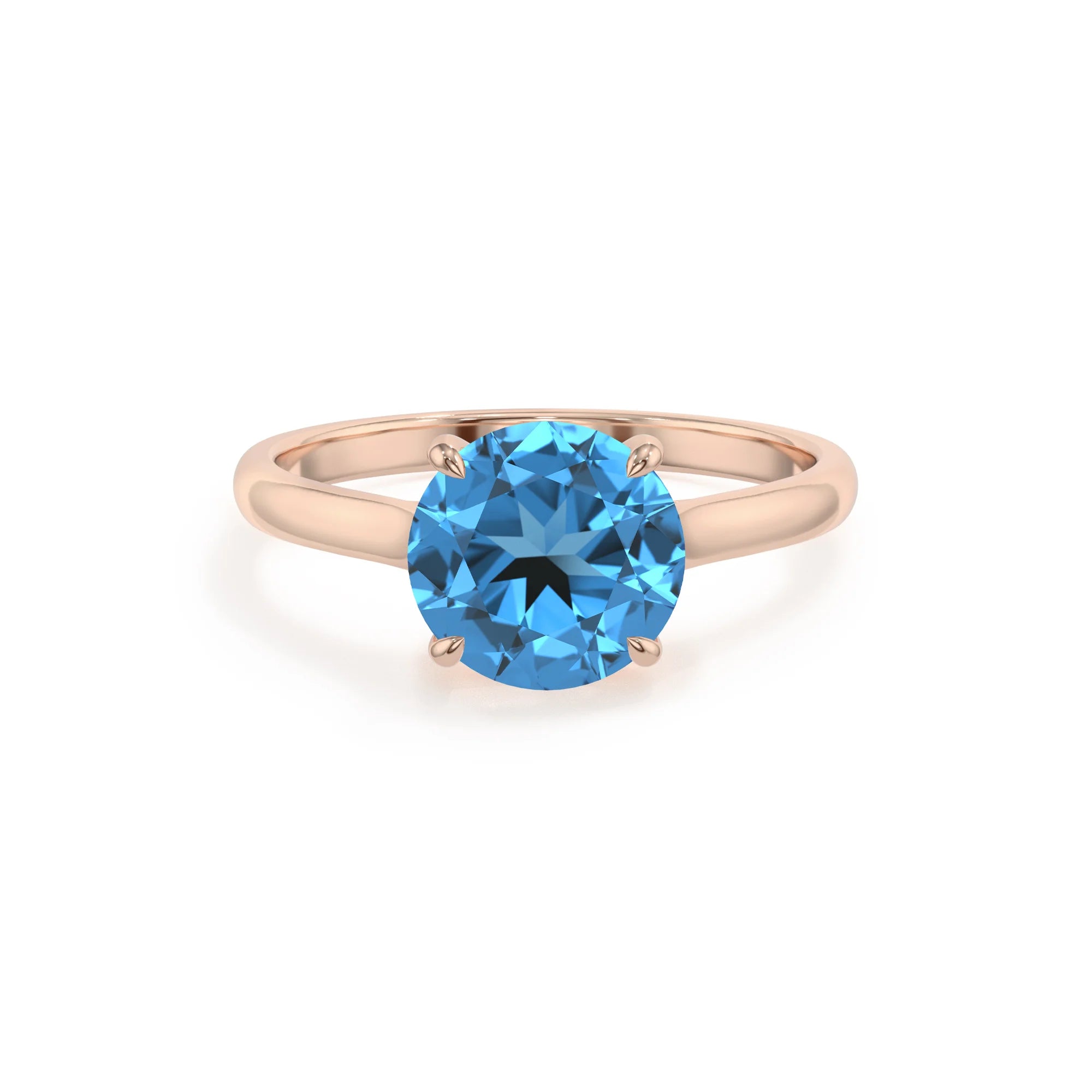 natural swiss-blue-topaz round solitaire rings in rose gold 