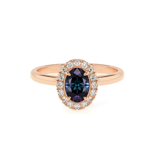 lab grown alexandrite oval solitaire rings in rose gold 