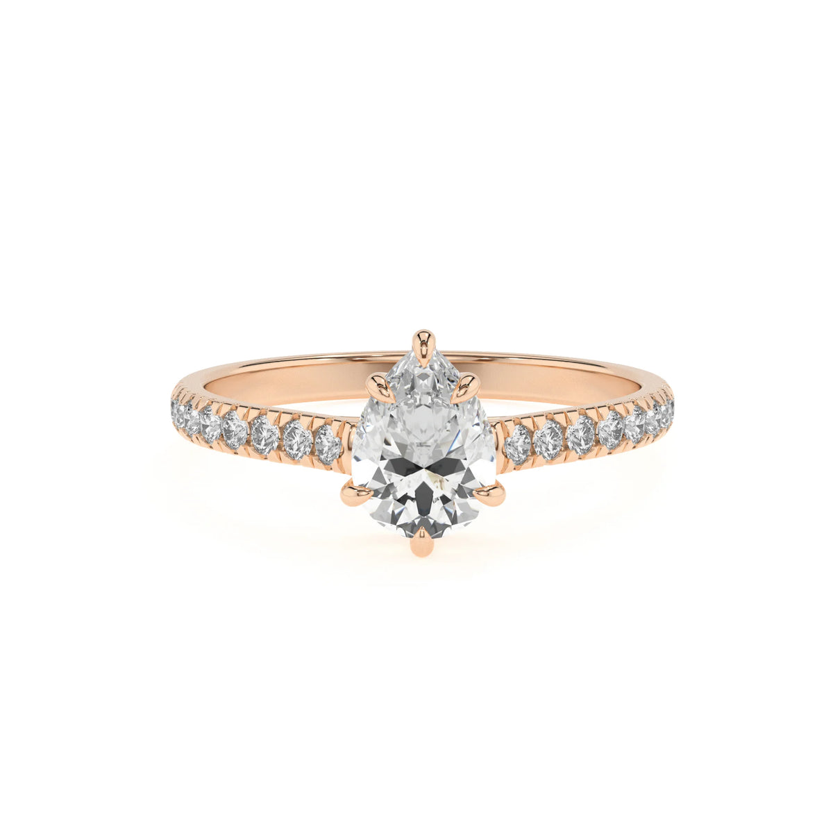 lab grown moissanite pear half eternity solitaire engagement rings in rose gold 