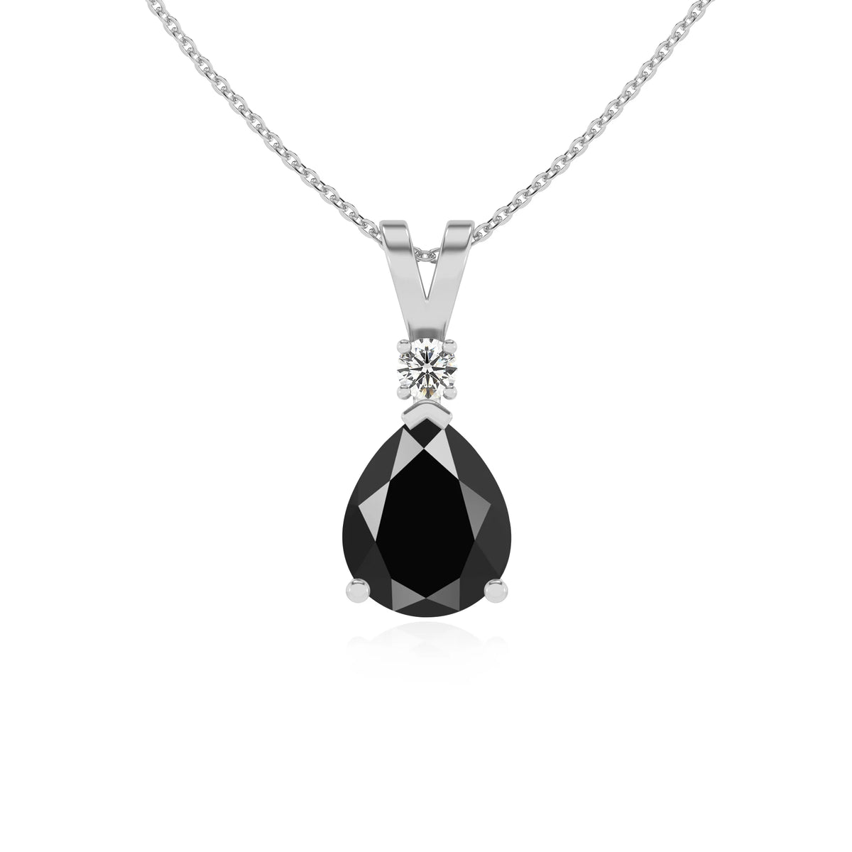 natural black-onyx pear solitaire v-bale necklaces in platinum 