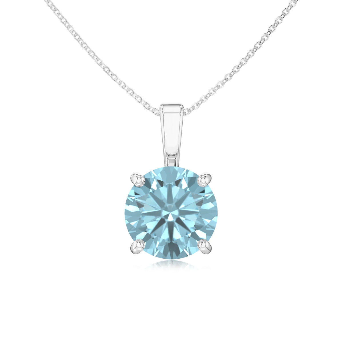lab grown aquamarine round solitaire necklaces in sterling silver 