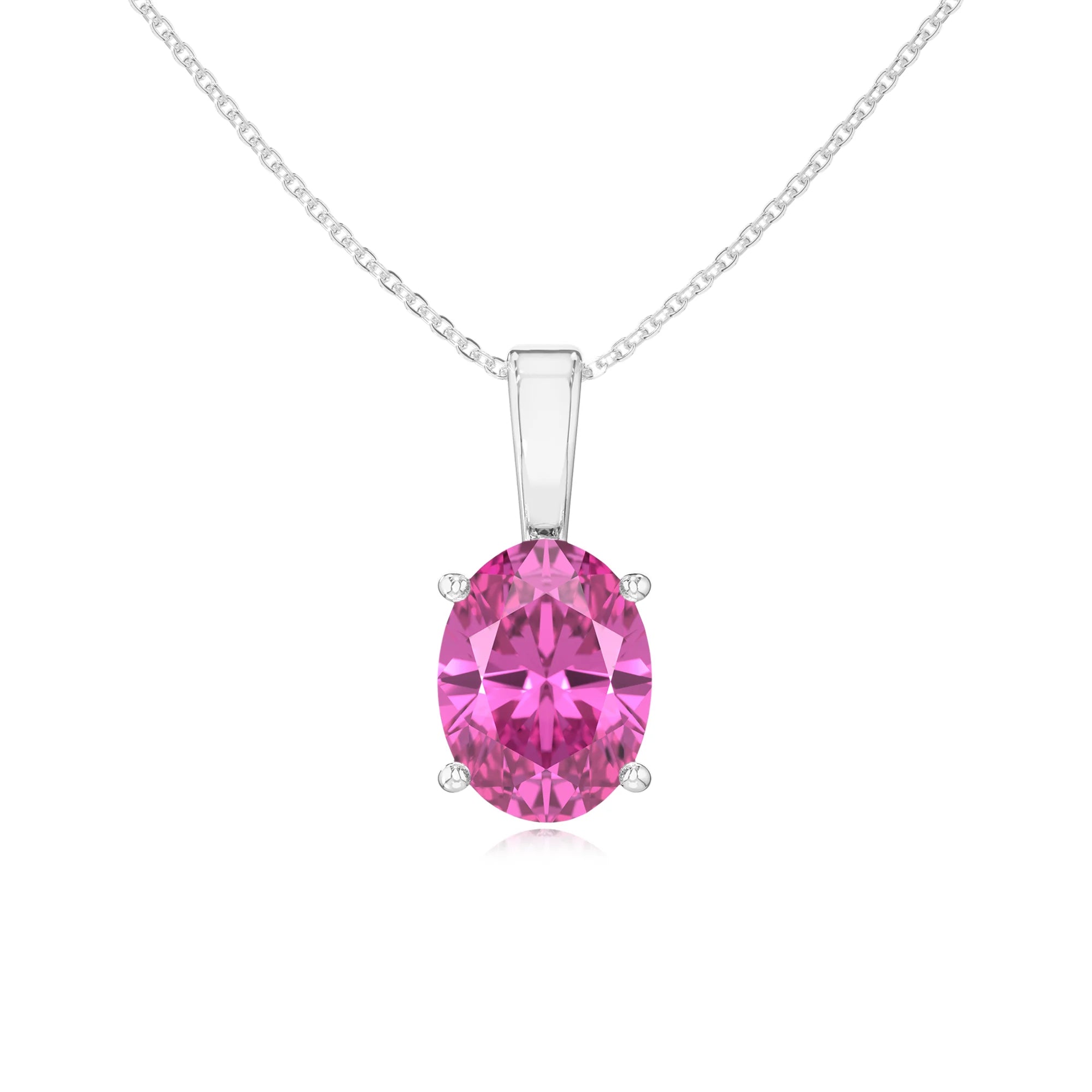 lab grown pink-sapphire oval solitaire necklaces in white gold 