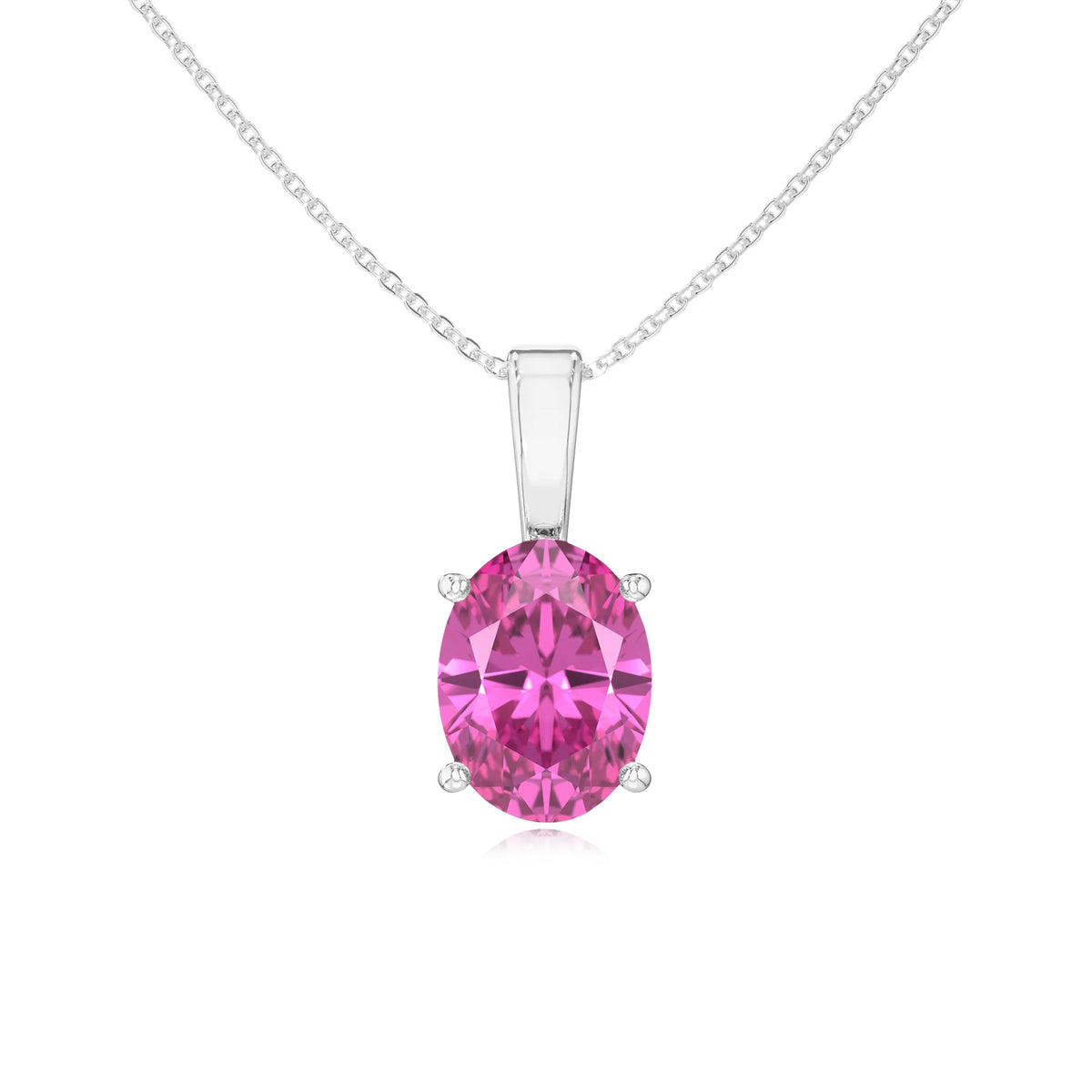 lab grown pink-sapphire oval solitaire necklaces in white gold 