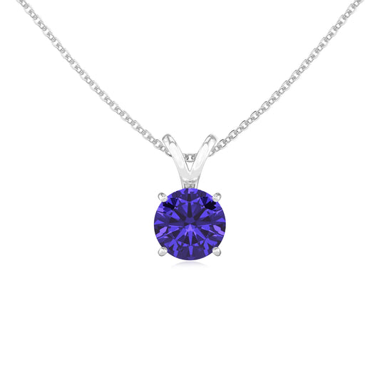 lab grown tanzanite round solitaire v-bale necklaces in sterling silver 
