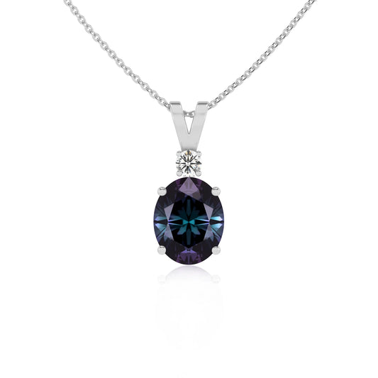 lab grown alexandrite oval solitaire v-bale necklaces in sterling silver 