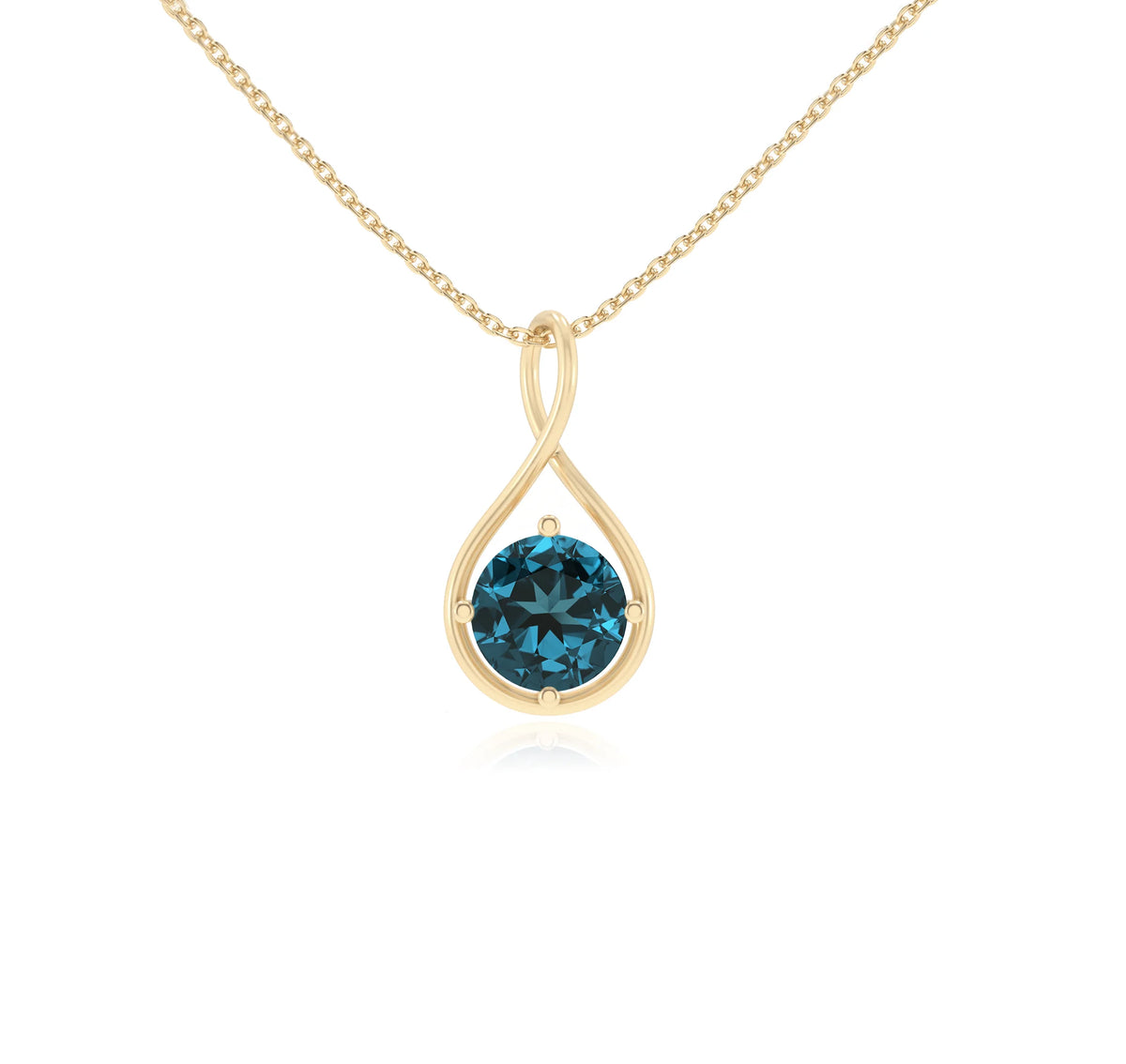 natural london-blue-topaz round solitaire necklaces in yellow gold 