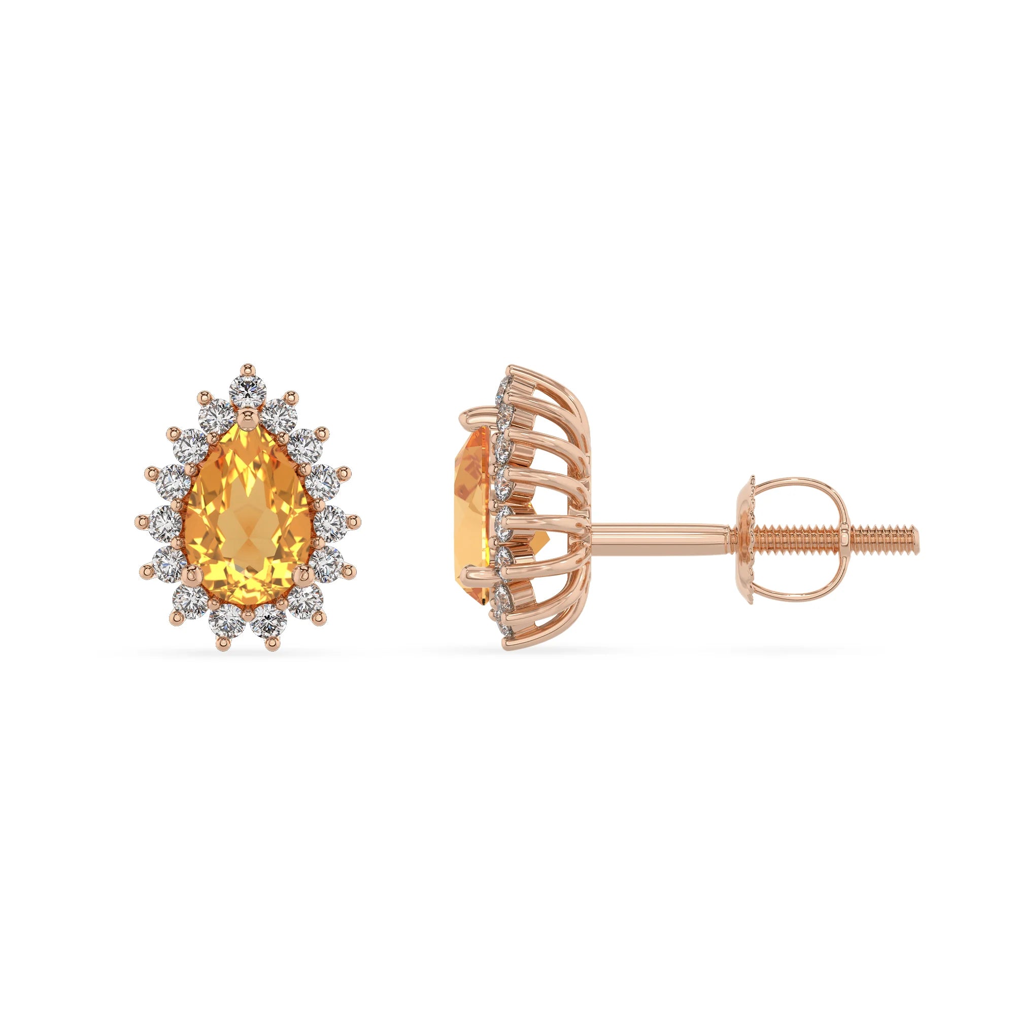lab grown citrine pear stud earrings in rose gold 