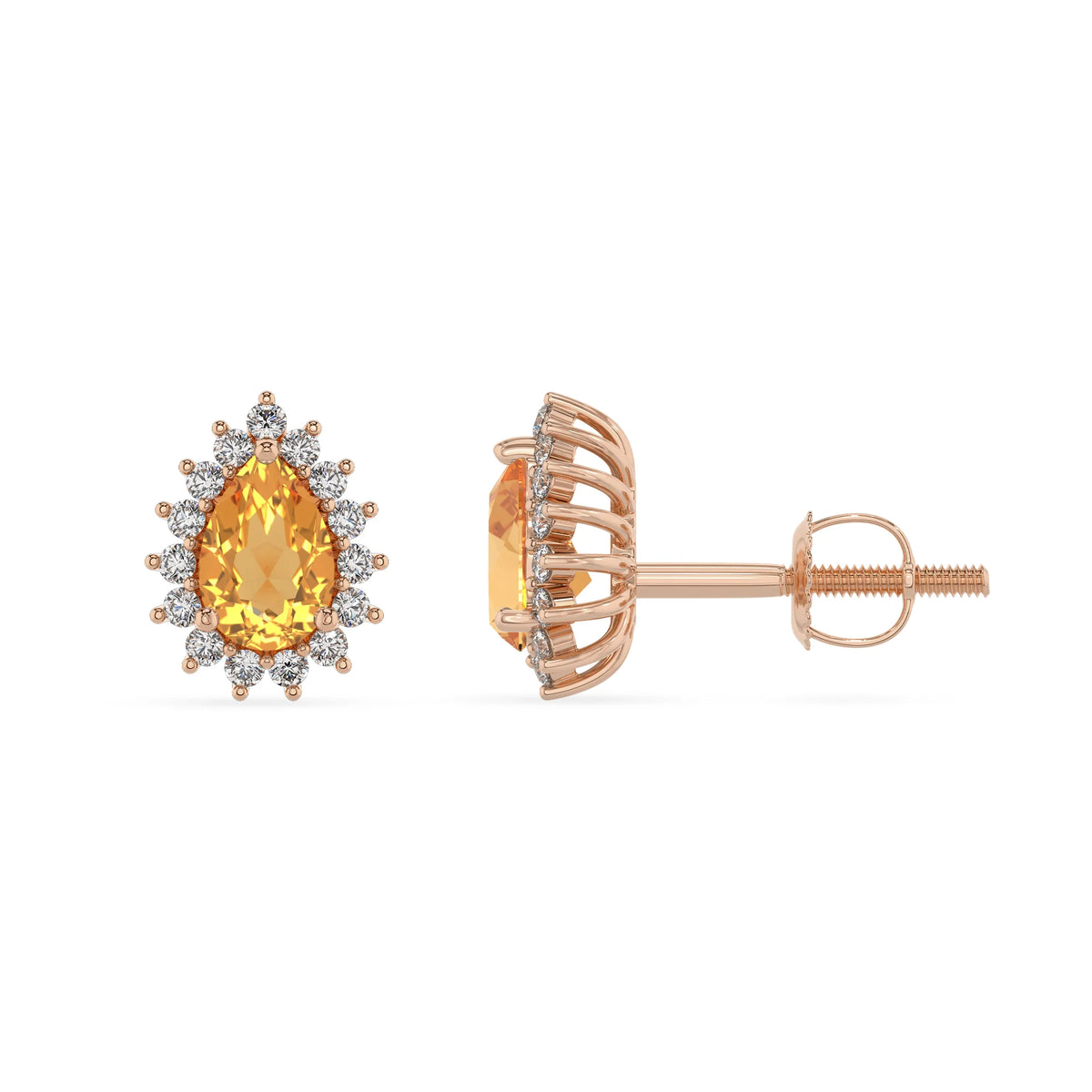 lab grown citrine pear stud earrings in rose gold 