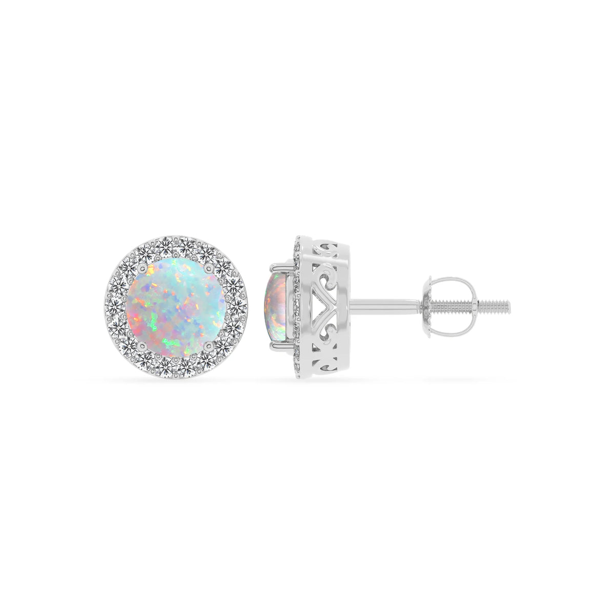 lab grown opal round stud earrings in sterling silver 