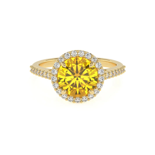 lab grown yellow-sapphire round solitaire rings in yellow gold 