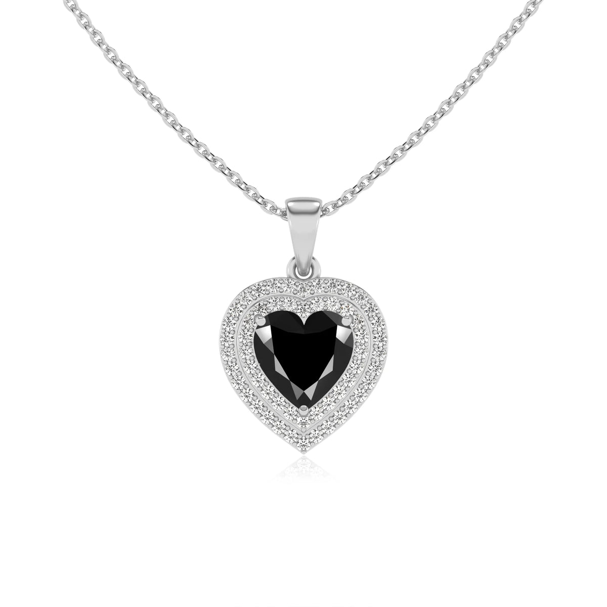 natural black onyx heart halo necklaces in platinum 