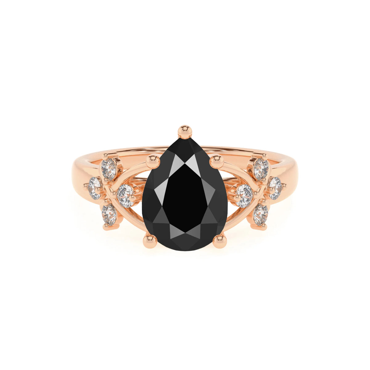 natural black-onyx pear solitaire rings in rose gold 