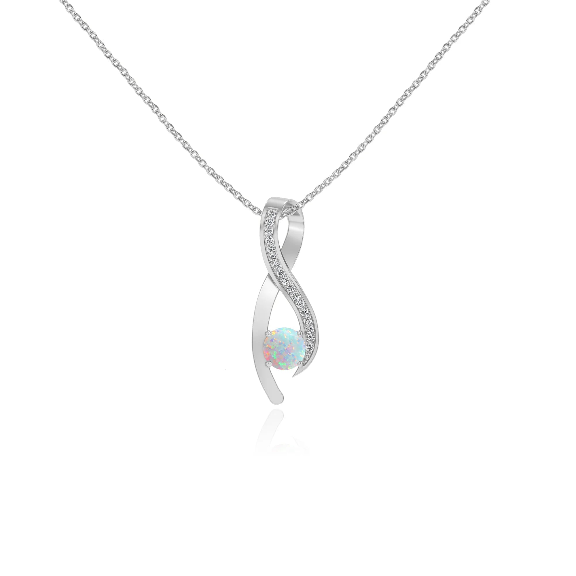 lab grown opal round solitaire necklaces in platinum 
