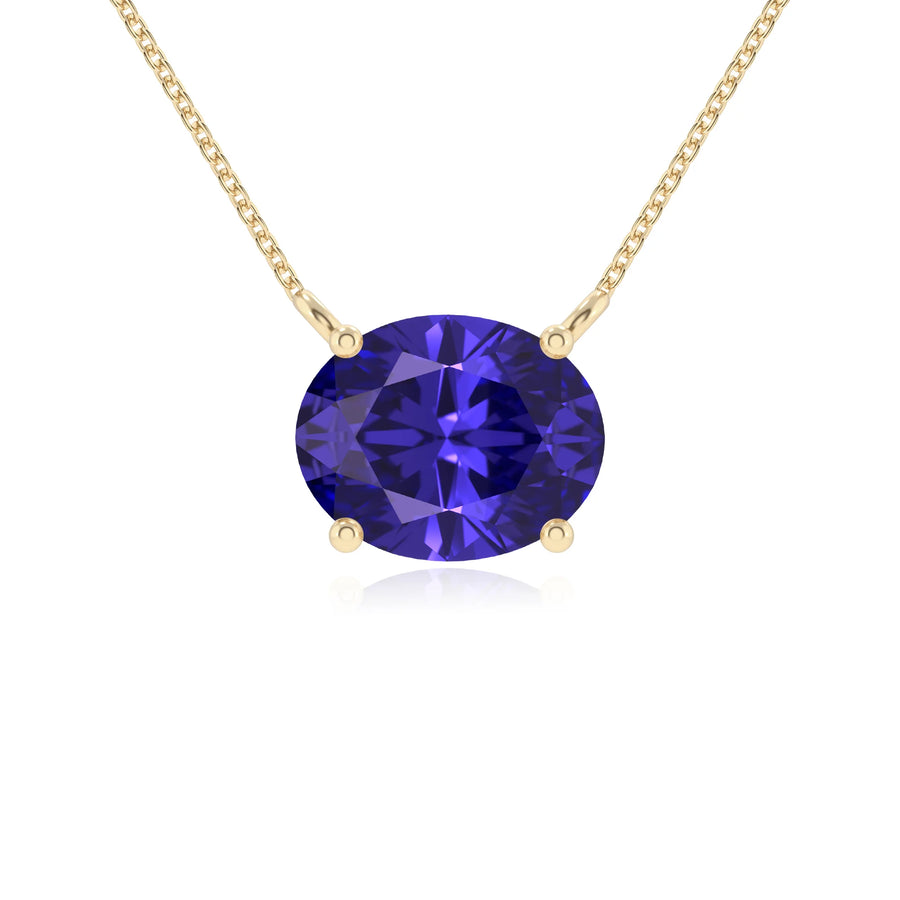 lab grown tanzanite oval solitaire necklaces in yellow gold 