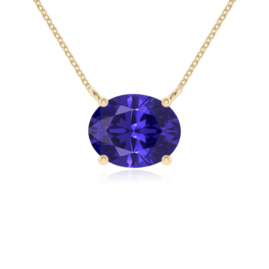 lab grown tanzanite oval solitaire necklaces in yellow gold 