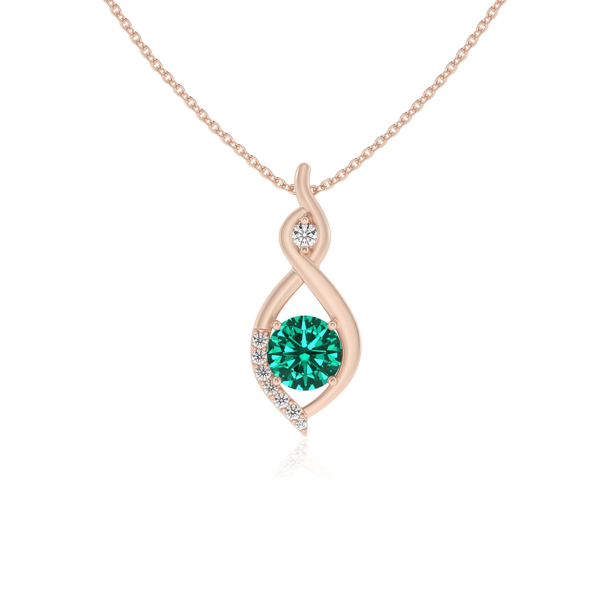 lab grown emerald round solitaire necklaces in rose gold 