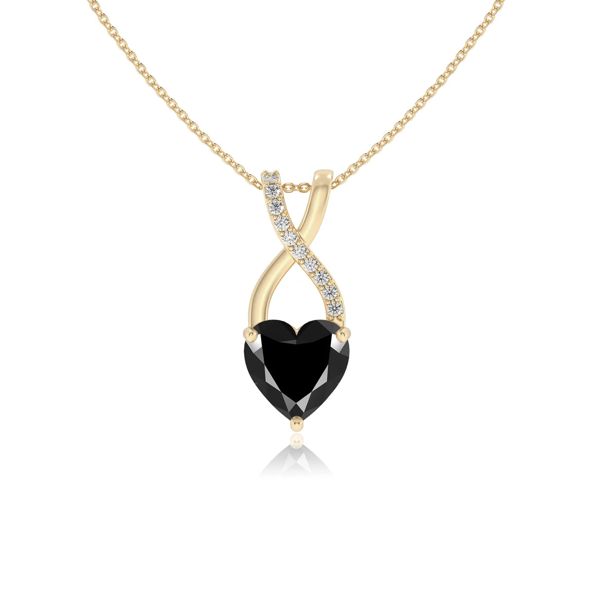 natural black-onyx heart solitaire necklaces in yellow gold 