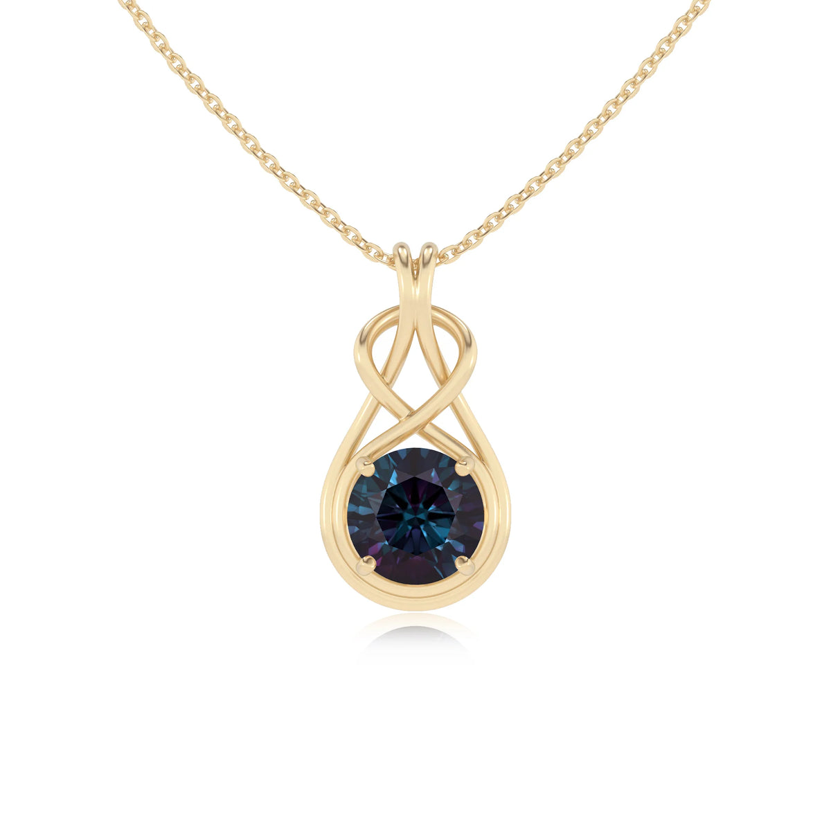 lab grown alexandrite round solitaire necklaces in yellow gold 