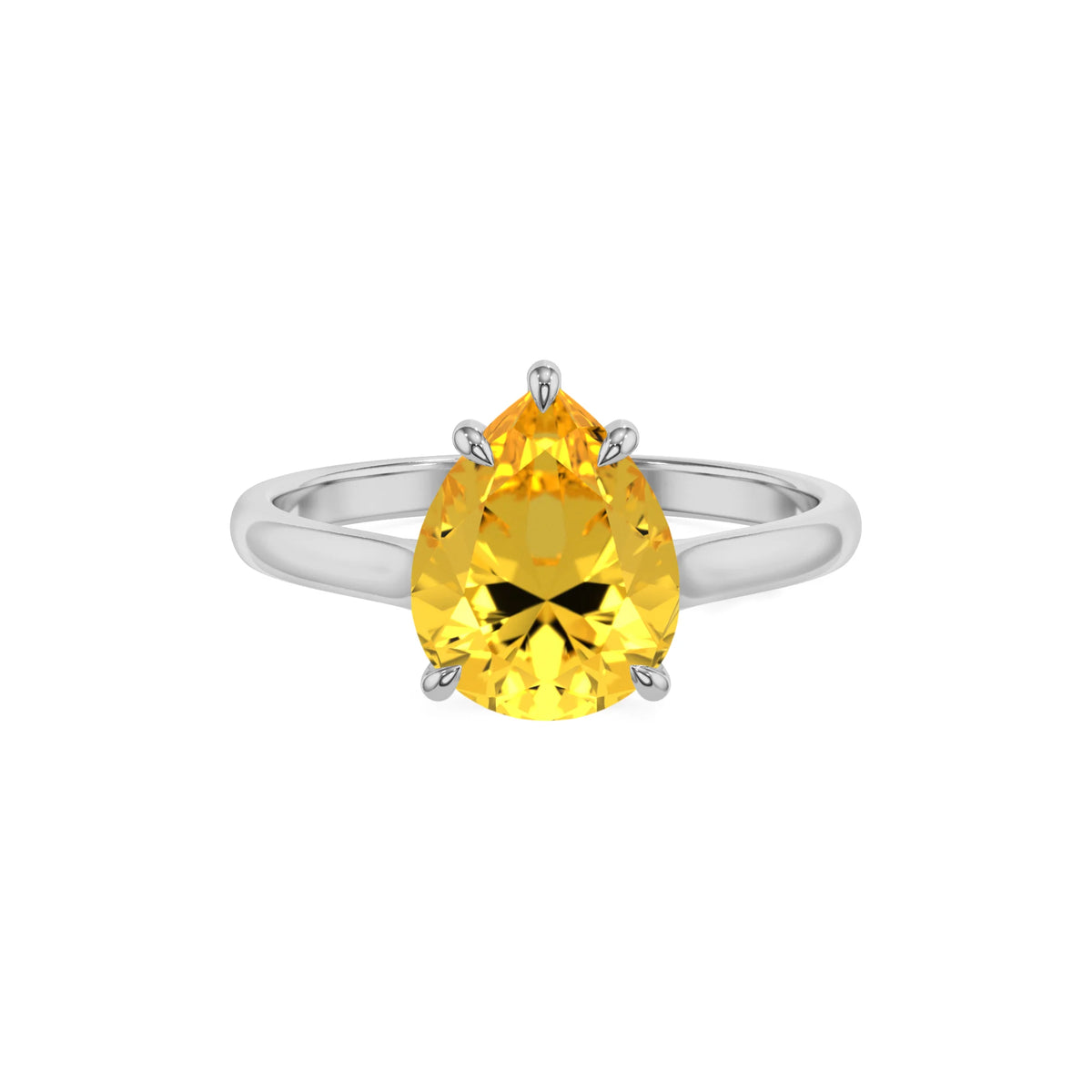 lab grown yellow-sapphire pear solitaire rings in platinum 