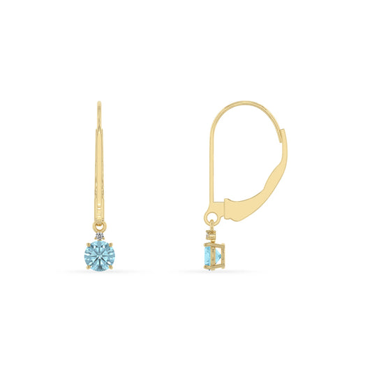 lab grown aquamarine round drop earrings in yellow gold 