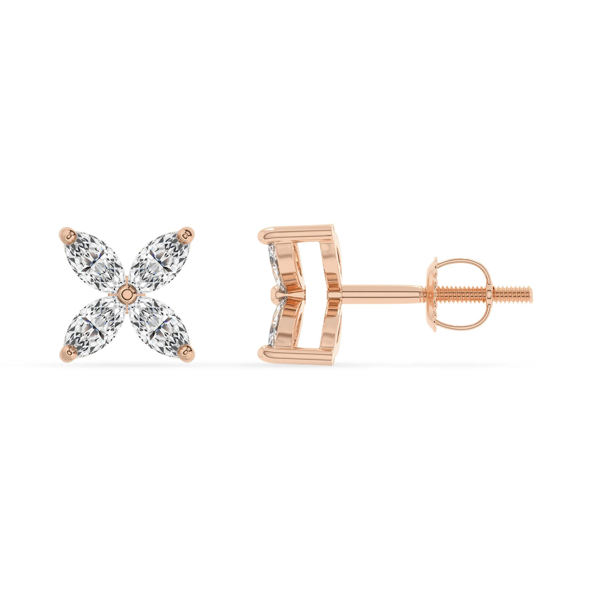 lab grown diamond marquise stud earrings in rose gold 