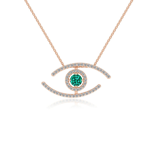 lab grown emerald round solitaire necklaces in rose gold 