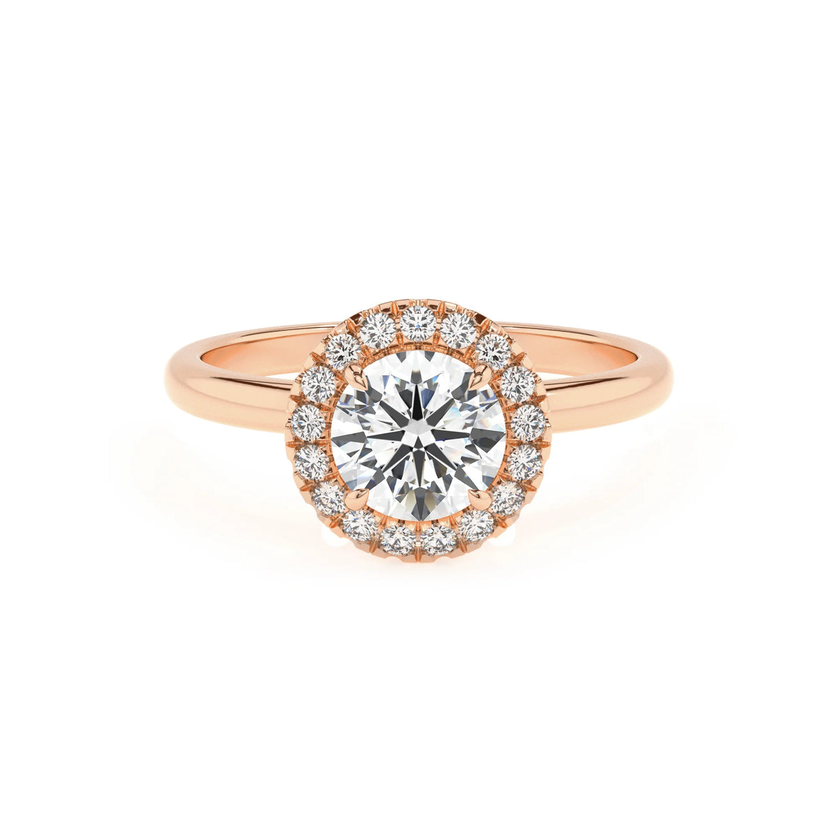 lab grown moissanite round solitaire rings in rose gold 