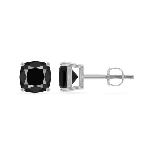 natural black onyx cushion stud earrings in white gold 