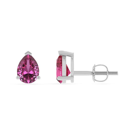 lab grown pink sapphire pear stud earrings in platinum 