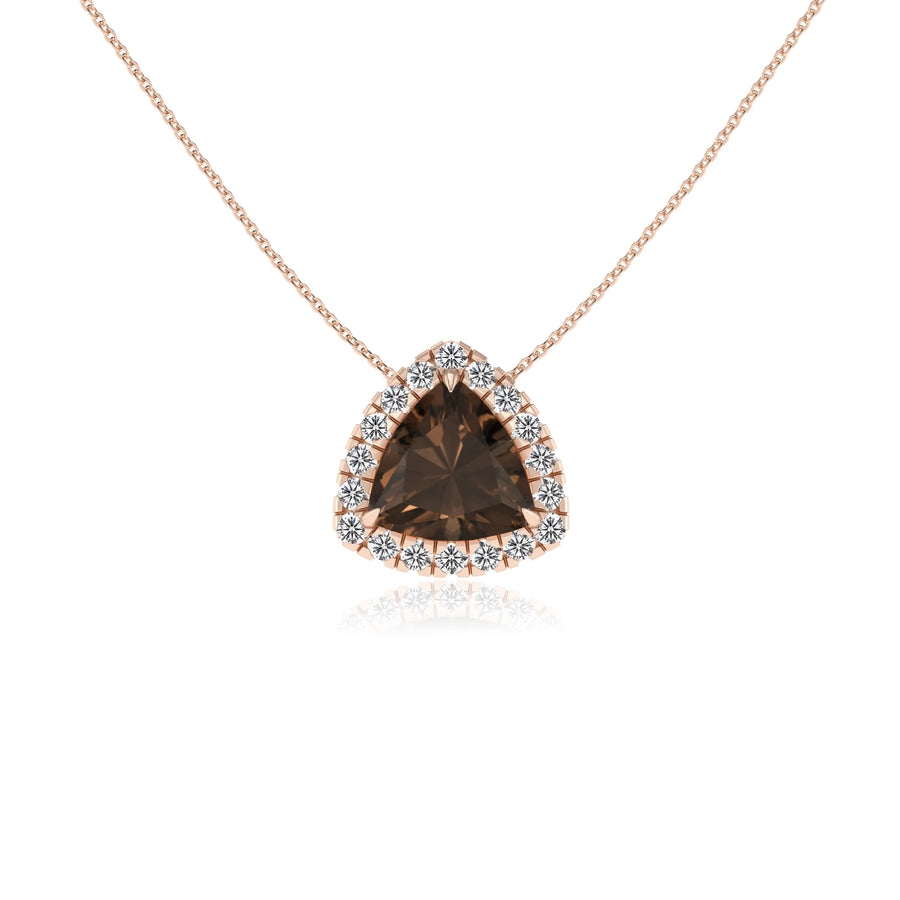 natural smoky quartz trillion solitaire necklaces in rose gold 