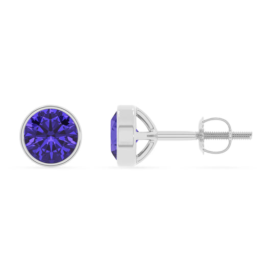 lab grown tanzanite round stud earrings in white gold 