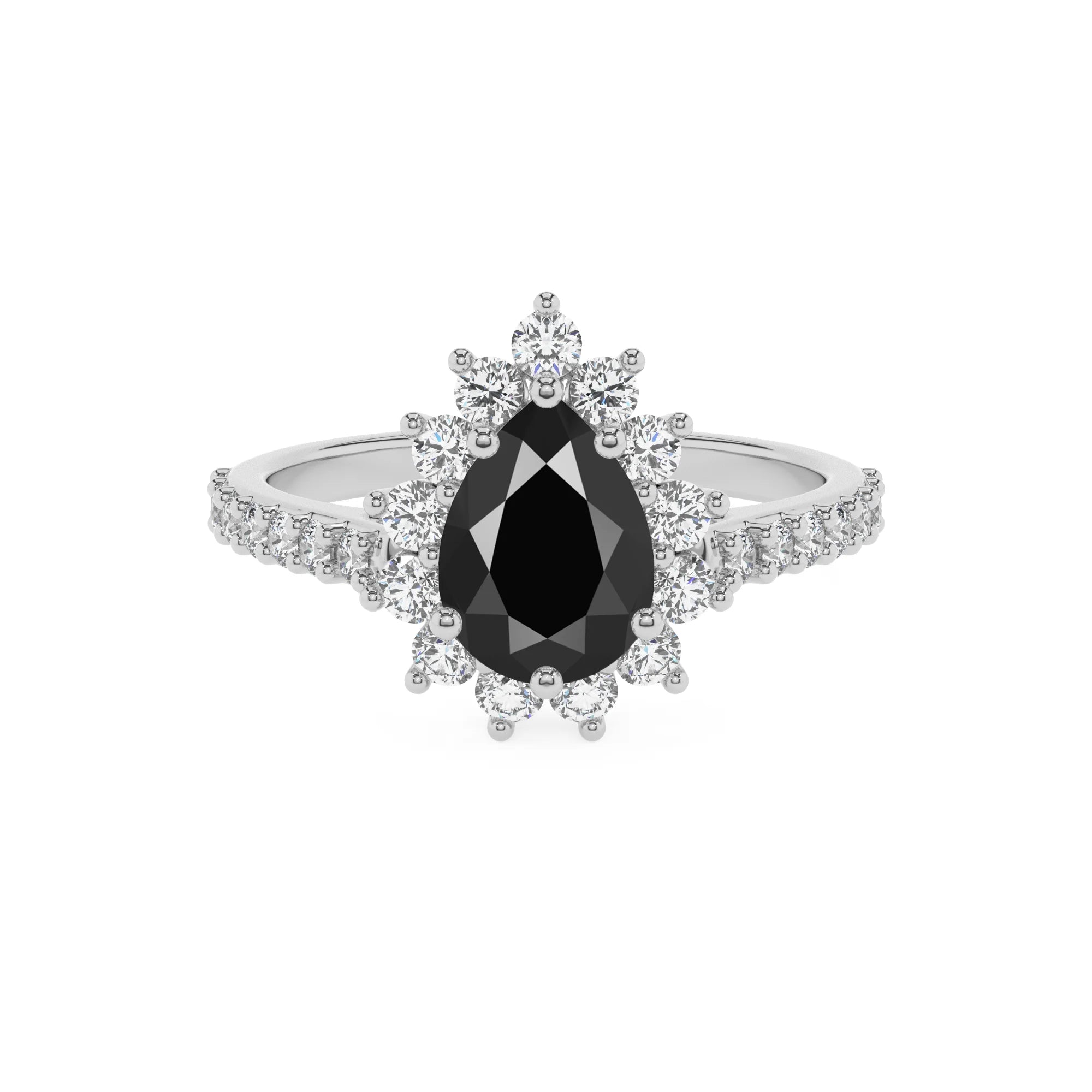 natural black-onyx pear solitaire rings in sterling silver 