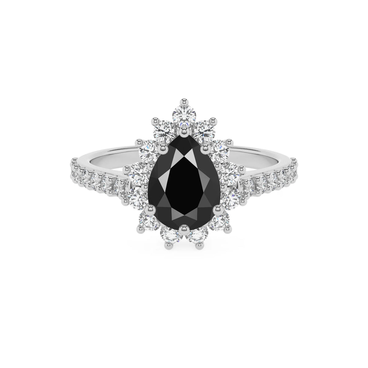 natural black-onyx pear solitaire rings in sterling silver 