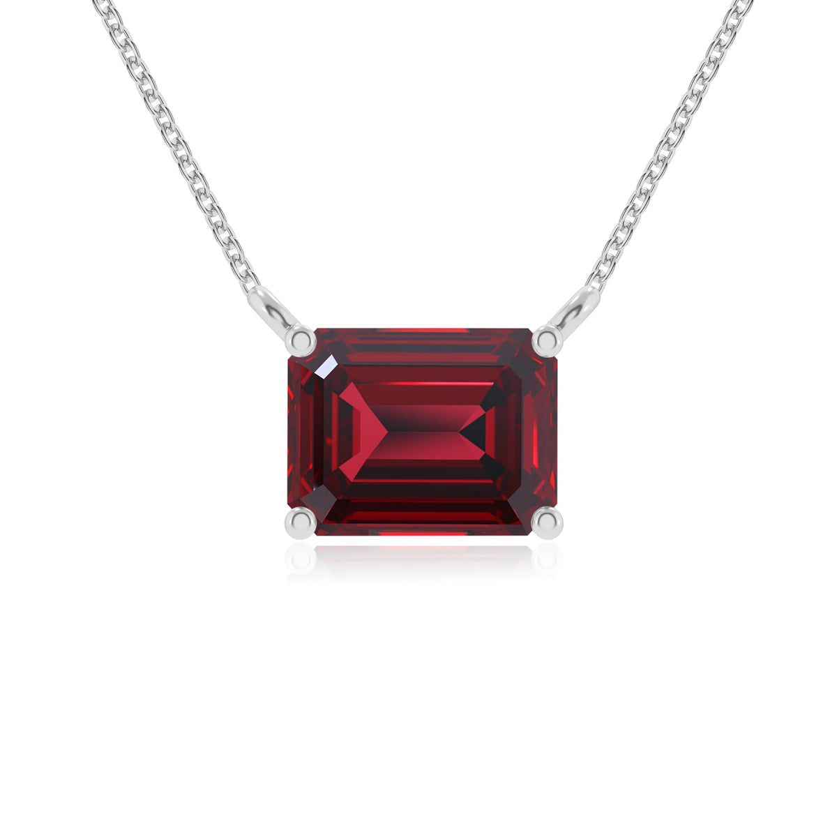 lab grown ruby emerald cut solitaire necklaces in sterling silver 