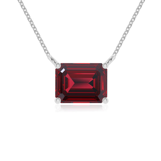 lab grown ruby emerald cut solitaire necklaces in sterling silver 